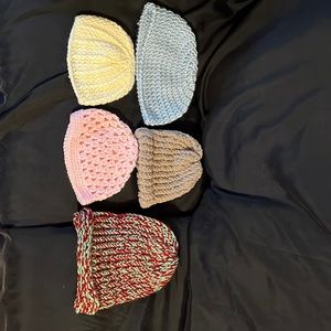 Set of five handcrafted, crocheted hats